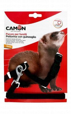 Camon Black Nylon Harness & Leash (180x1.5cm) for Ferrets & Small Animals