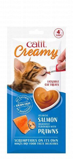 Catit Creamy Lickable Cat Treats Salmon Flavor with Prawns