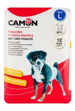 Camon Large White Dry Fit Wraps with Elastic Band for Male Dogs (60-80cm)