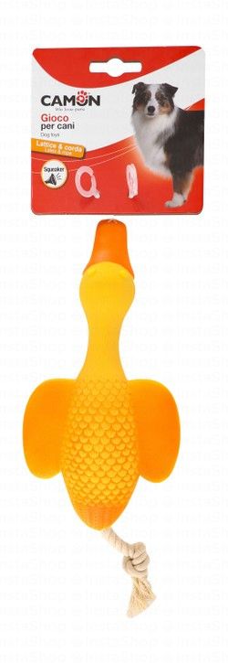 Camon Orange & Yellow 33cm Latex Duck Shaped Dog Squeaky Toy with Rope