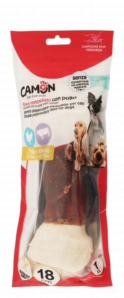 Camon 18cm Rawhide Knotted Bone Dog Treat with Chicken & Bovine