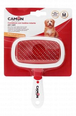 Camon Medium Red & White Dog Slicker Brush with Rotatable Head